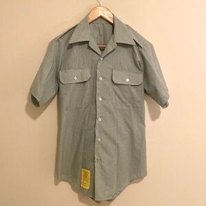 US Army Green Short Sleeve Shirt Size Small AG 415 Class B Uniform 1980s Vintage